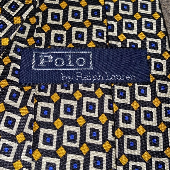 Polo Ralph Lauren Geometric Patterned Tie in Blue and Yellow - Picture 4 of 6